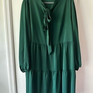 SHEIN Tie-Neck Green Tiered Dress